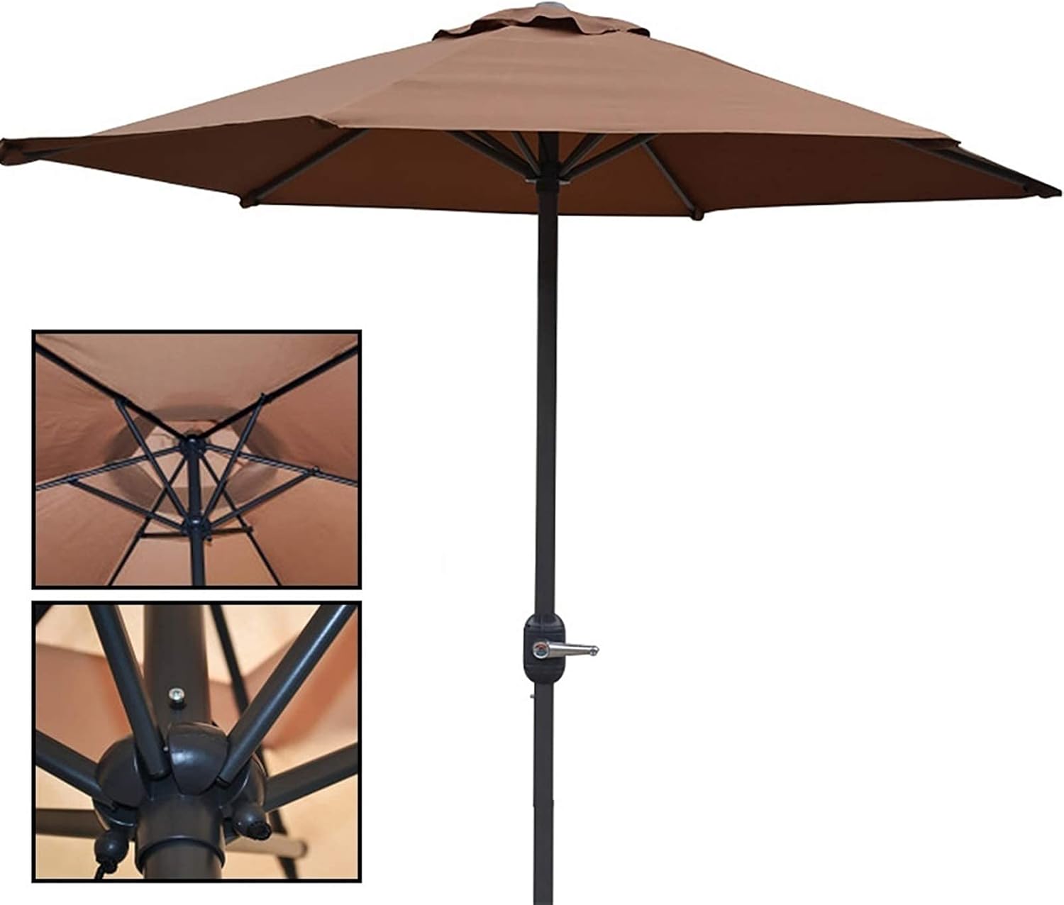 Parasol Umbrella Brown Windproof Patio Umbrella, Perfect Outdoor Table Umbrella with Crank Lift Handle, 6.6 Feet for Gazebo Dock, UV Protection (Color : Without Base)