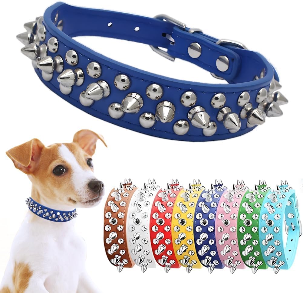 Dog Collar with Spikes, Mushrooms Rivet Studded Anti-Bite Protective Pet Neck Pu Faux Leather Spiked Puppy Collars for XS Small Medium Large Male Dogs Boy Cats Goat (White, XS) image 3