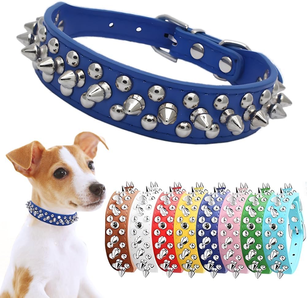 Spiked Dog Collar, Mushrooms Rivet Spike Anti-Bite Studded Protective Pet Neck Pu Leather Puppy Collars for XS Small Medium Large Boy Dogs Male Cats