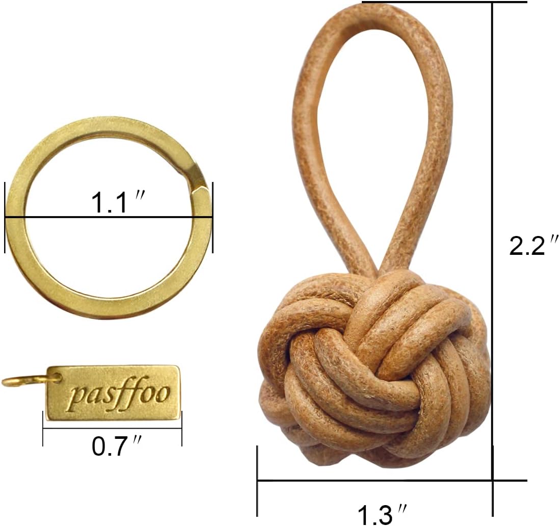 Leather Tassel KeyChain Hand Woven ball Braided leather rope Fob Charm，Personalized Key Holder Charm Pendant，Brass key ring. - Image 7
