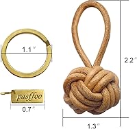 Vista 5 de Leather Tassel KeyChain Hand Woven ball Braided leather rope Fob Charm，Personalized Key Holder Charm Pendant，Brass key ring.
