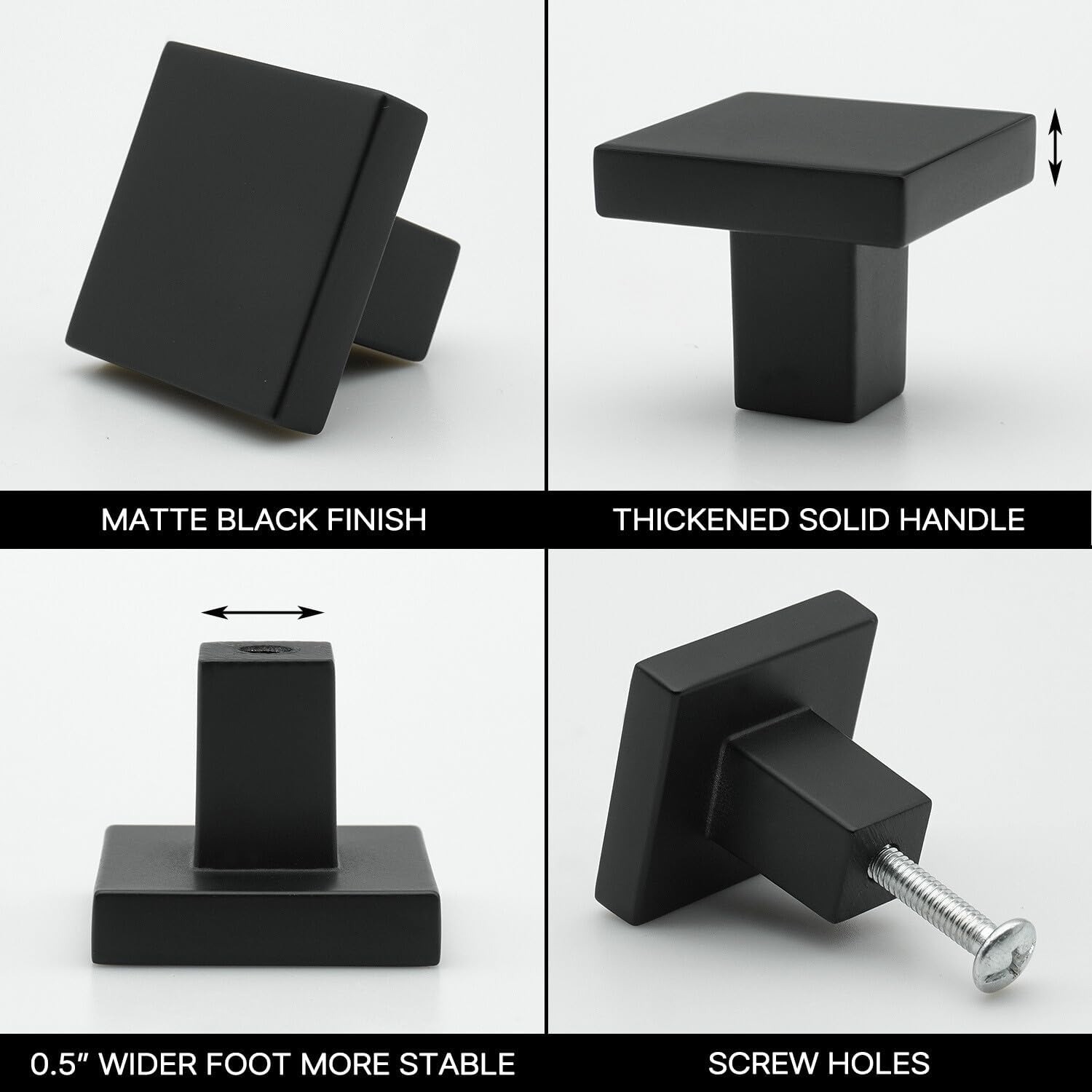 10 Pack Matte Black Square Cabinet Knobs 1-3/16 Inch(30mm) Length Solid Zinc Alloy Drawer Dresser Knobs Kitchen Cupboard Bathroom Furniture Hardware