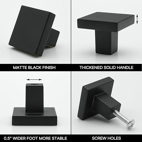 Miniatura 10 de FURFITT Paquete de 10 pomos cuadrados de latón cepillado para gabinetes de 1-316 pulgadas de longitud de aleación de zinc sólido para cajones y