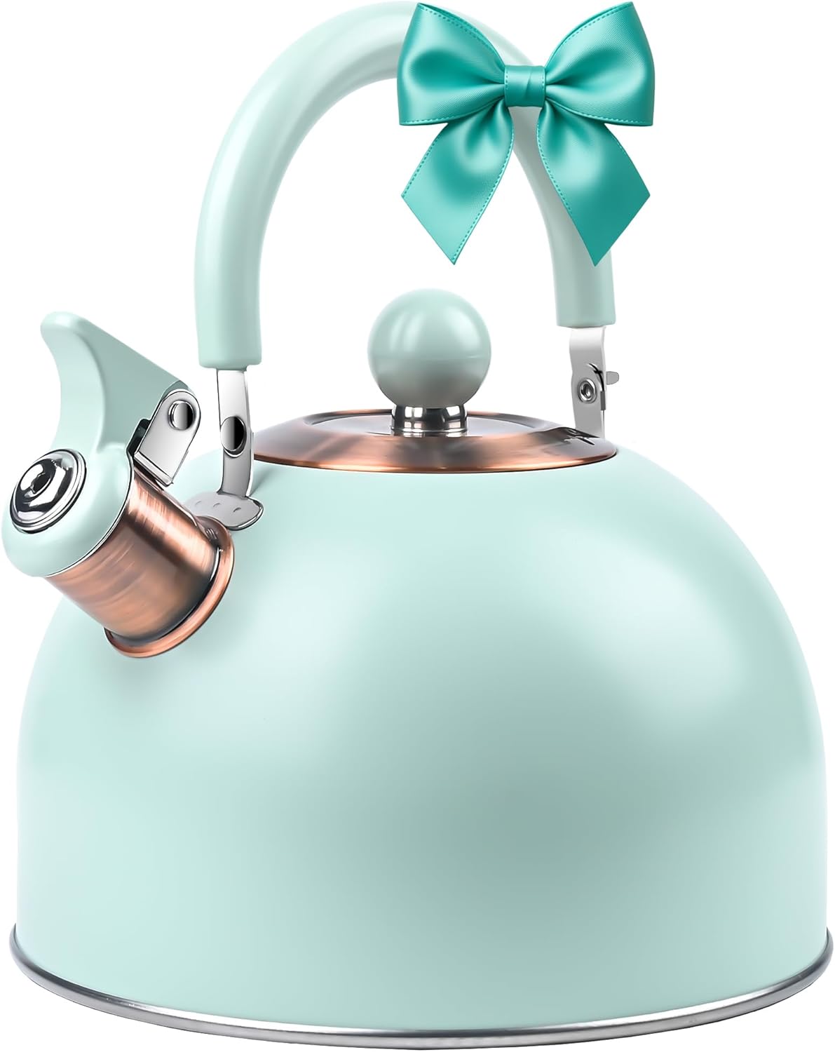 2.6 Quart Green Whistling Tea Kettle, tea pot, Stainless Steel, Cool-Touch Handle, Loud Whistle, 7.48-inch Base, Induction Compatible