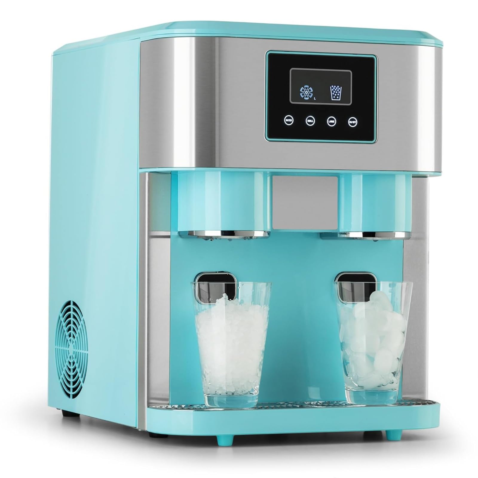 GYKOZY Portable Ice Maker with Crusher, Makes 16 Cubes in 9 Minutes, 2 Ice Sizes, 15kg Daily, Dual Water Inlet, for Home Bar and Office Use