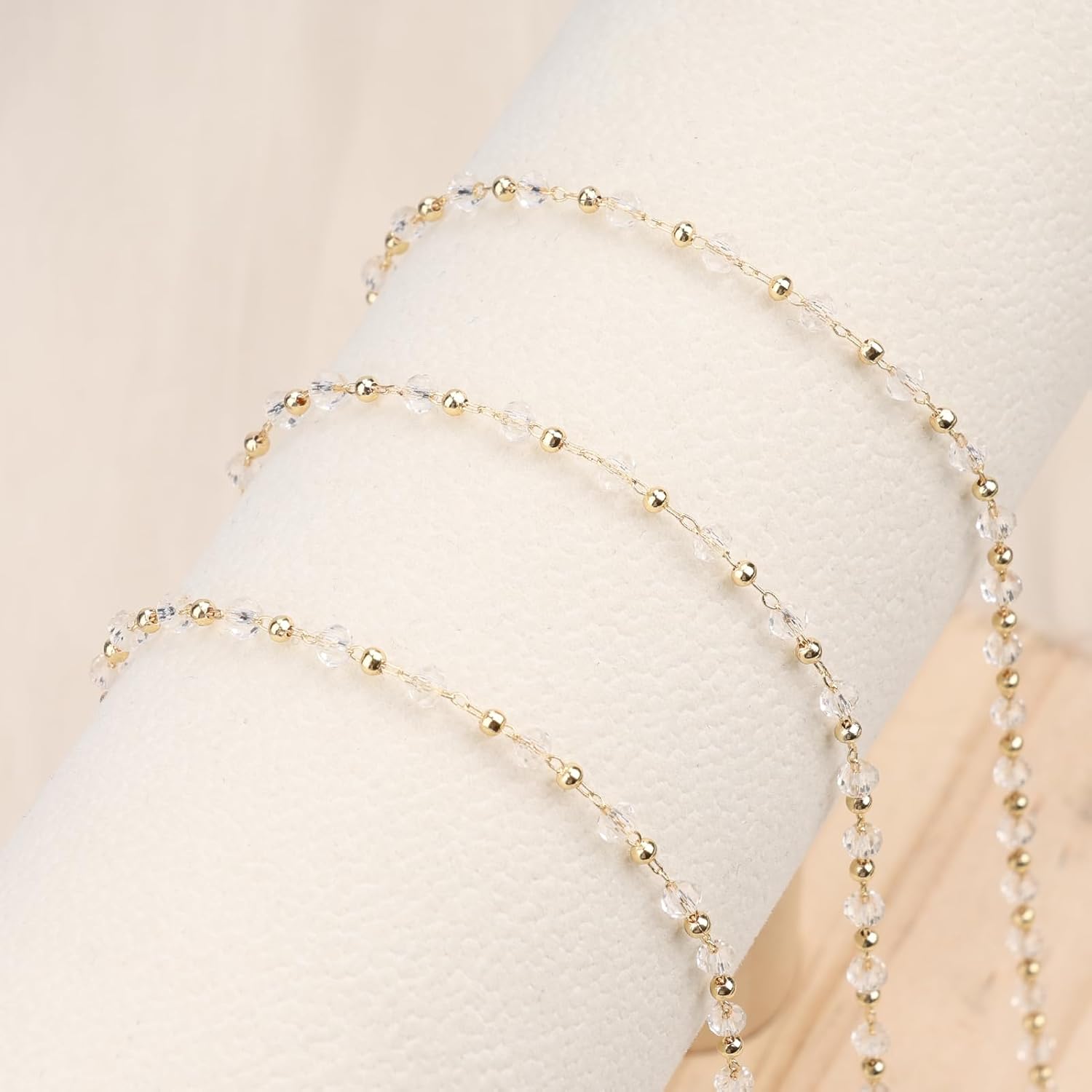 SMYHTGLIF 16.4 Feet Clear Crystal Chain for Jewelry Making Gold Plated Brass Bead Jewelry Making Chains Permanent Jewelry Findings - Image 6