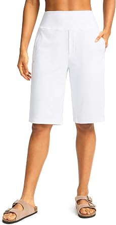 SANTINY Womens 12" Bermuda Shorts Knee Length with Pockets High Waisted Stretchy Casual Walking Long Shorts for Women