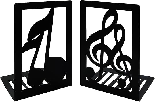1 Pair Black Book Ends Musical Note Modern Bookends for Shelves,Metal Music Themed Book Holder Journal Book Organizer CD Holder Office Home Decorative Bookends for Back to School Student Kids Gift