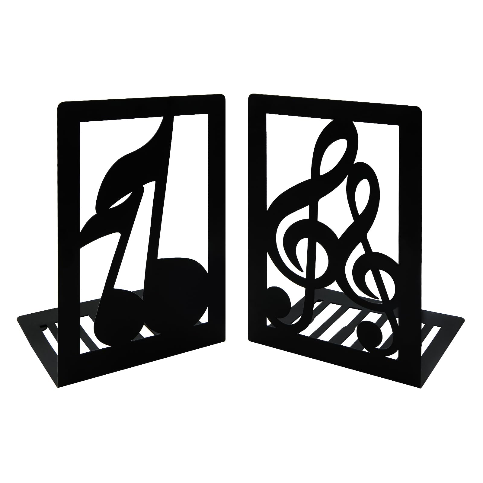 1 par de sujetalibros de metal negro con notas musicales, melodía musical creativa, antideslizante, soporte organizador de escritorio para niños, amantes de la música, biblioteca, escuela, hogar,