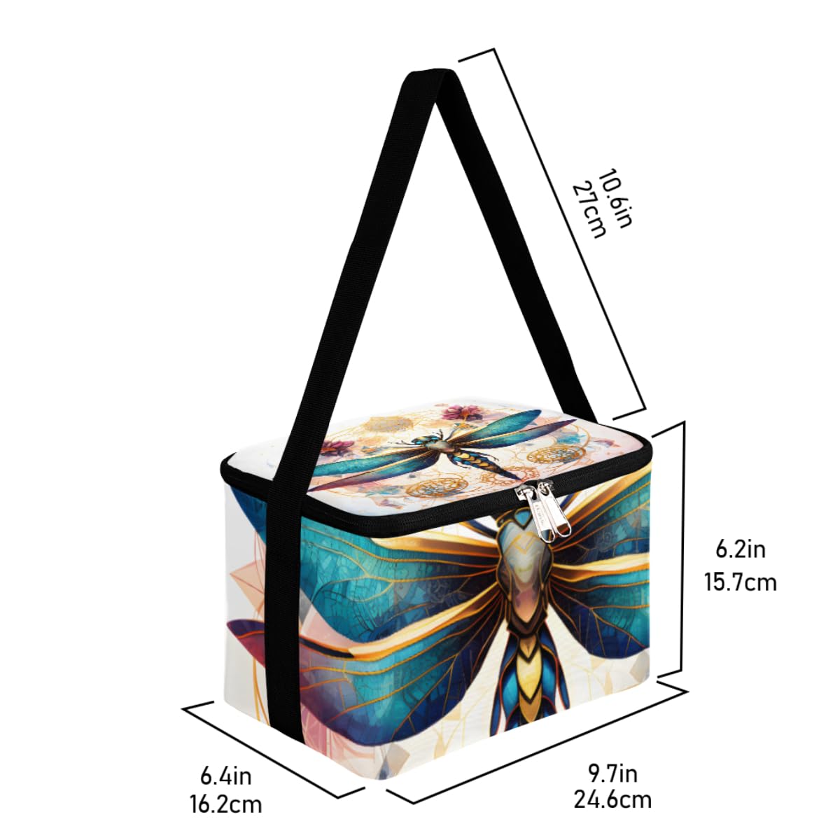 GzLeyigou Lunch Bags for Women Men 9 Cans,Dragonfly Hot & Cold Food Delivery Bag Insulated Grocery Bag Insulated Lunch Box Ethnic Cooler Bag for Office Work Picnic Beach