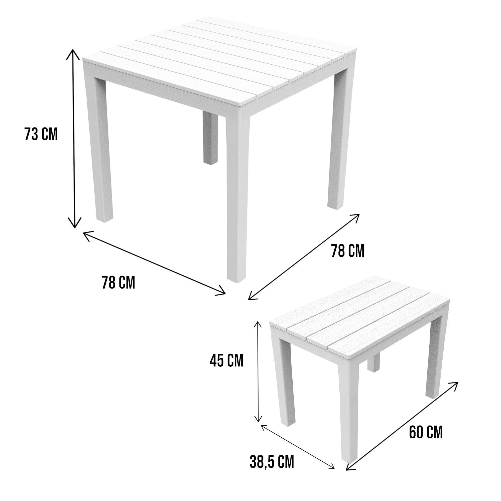 Dmora - Set Salotto da Esterno Moncalieri, Composizione da Giardino con 1 Tavolo Quadrato e 2 panche, Salottino Indoor e Outdoor da PIC Nic, 100% Made in Italy, Bianco