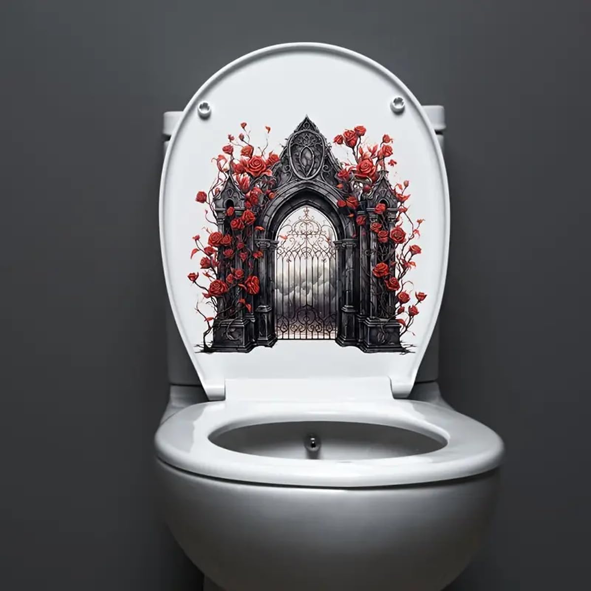 Halloween Gate Flower Toilet Cover Sticker Decals,Flower leaf bird Waterproof Toilet Lid Tank Seat Decals Cistern Self-Adhesive Bathroom Wall Sticker, TOLOVIS-001