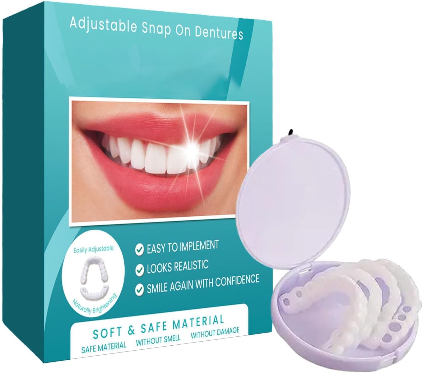 1 Pair Temporary Teeth Perfect Cover, Cosmetic Veneers, Adjustable Snap On Moldable False Teeth for Beautiful Smile, Natural and Comfortable, Fit Whitening Flex Denture Cover