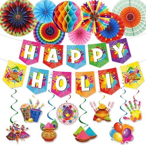 Papiailove Happy Holi Banner Decorations - Colorful Holi Festival Hanging Decor for Festival of Colors Party Indian Holi Celebration Home Wall Decoration