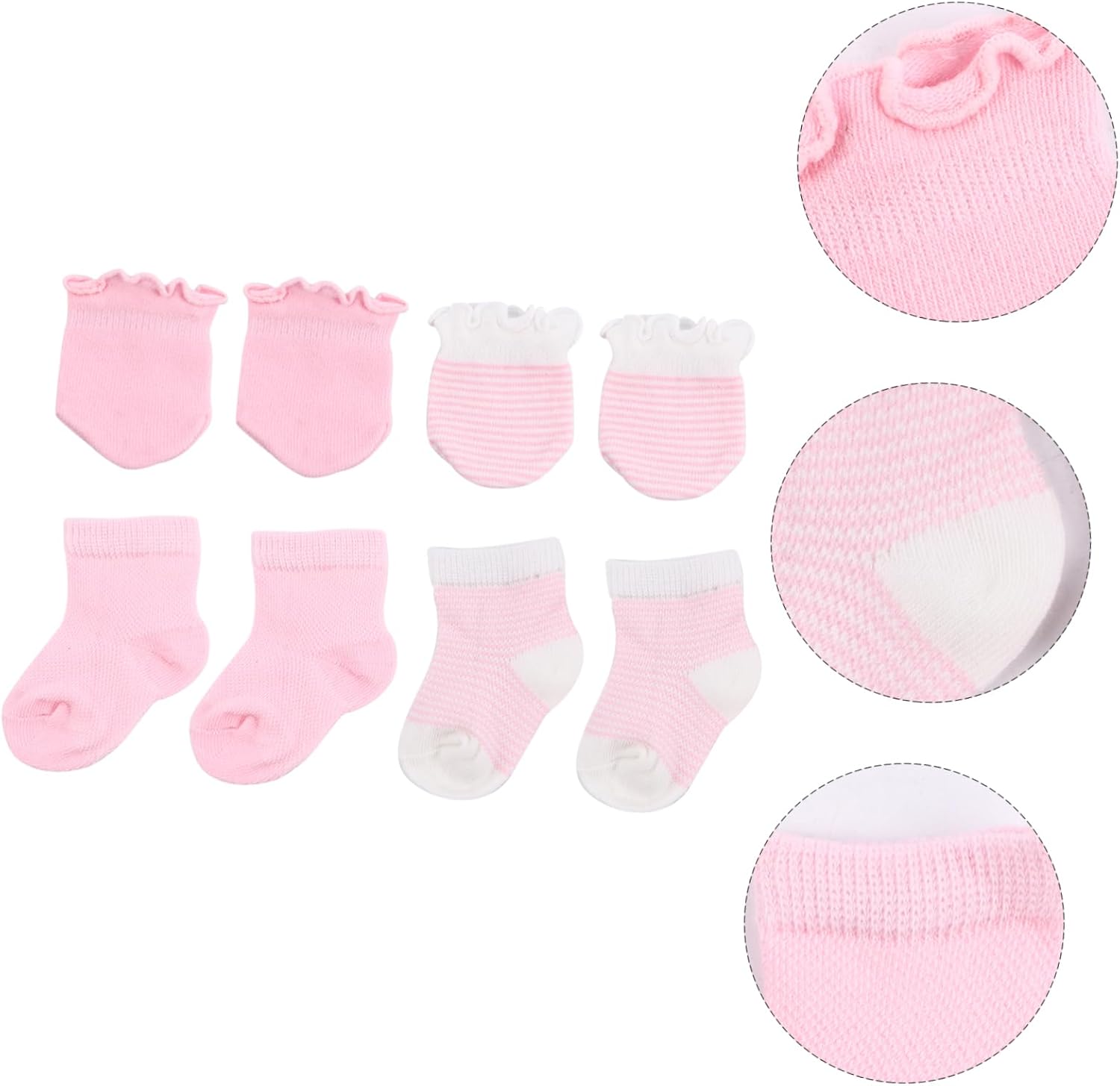 4 Pairs Ankle Socks and Mittens Cotton Spandex Soft Newborn Gloves Breathable Sweat Absorbing Skin Friendly Stretchy for Pink