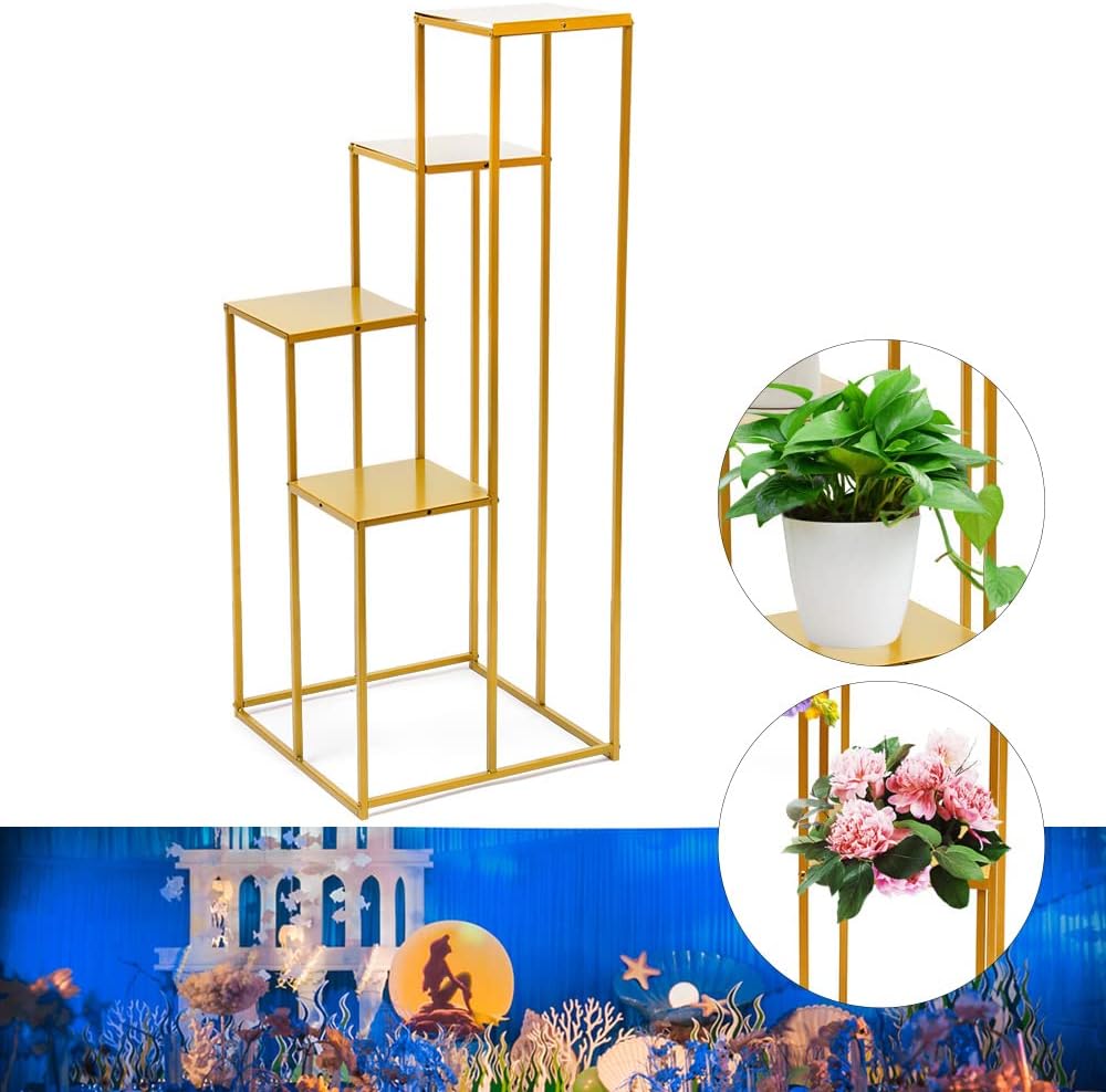 4 Layer Flower Stand Wedding Party Gold Metal Column Vases Stand, for Business Celebrations, Birthday Parties, Themed Events, 15.7*15.7*39.3inch