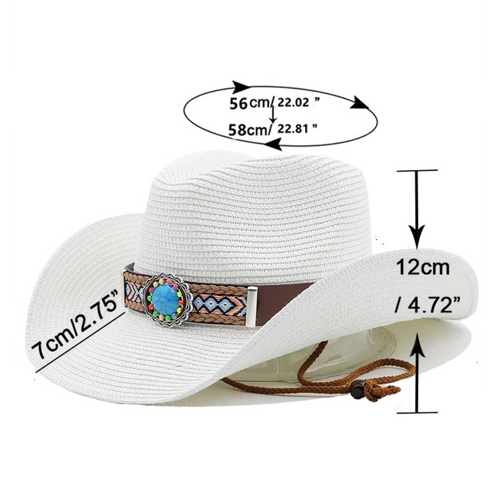 Chapeau Cowboy de Paille Homme Femme Western Cowgirl Hat Chapeau de Plage Chapeau de Soleil d'été Anti-UV Large Bord Chapeau Occidental avec Bandeau