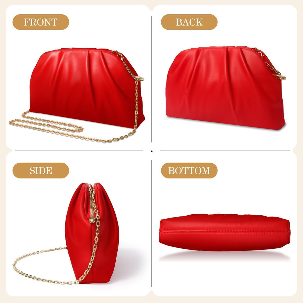 lovyoCoCo Clutch Purse for Women Soft Pleated PU Wedding Clutch, Elegant Evening Bag for Galas, Proms,Cocktail Parties - Image 6