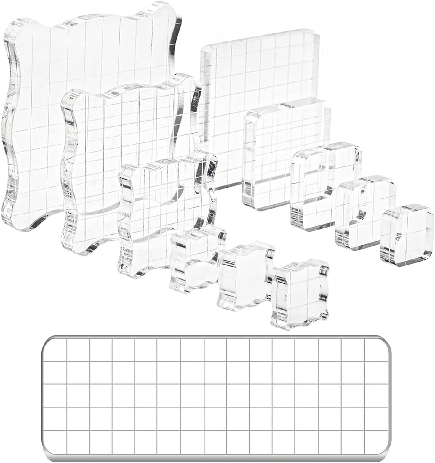 Suwimut 12 Pieces Stamp Blocks, Acrylic Clear Stamping Tools Set with Grid Lines for Scrapbooking, Arts and Crafts Making