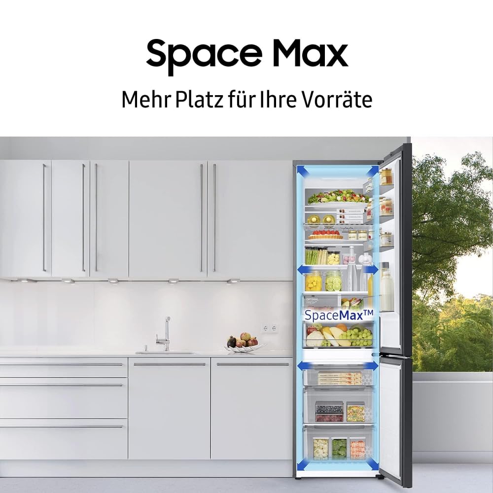 Samsung Kühl-Gefrier-Kombination, Kühlschrank mit Gefrierfach, 185 cm, 341 l Gesamtvolumen, 114 l Gefrierteil, AI Energy Mode, Wasserspender, Edelstahl-Look, RL34C652CSA/EG