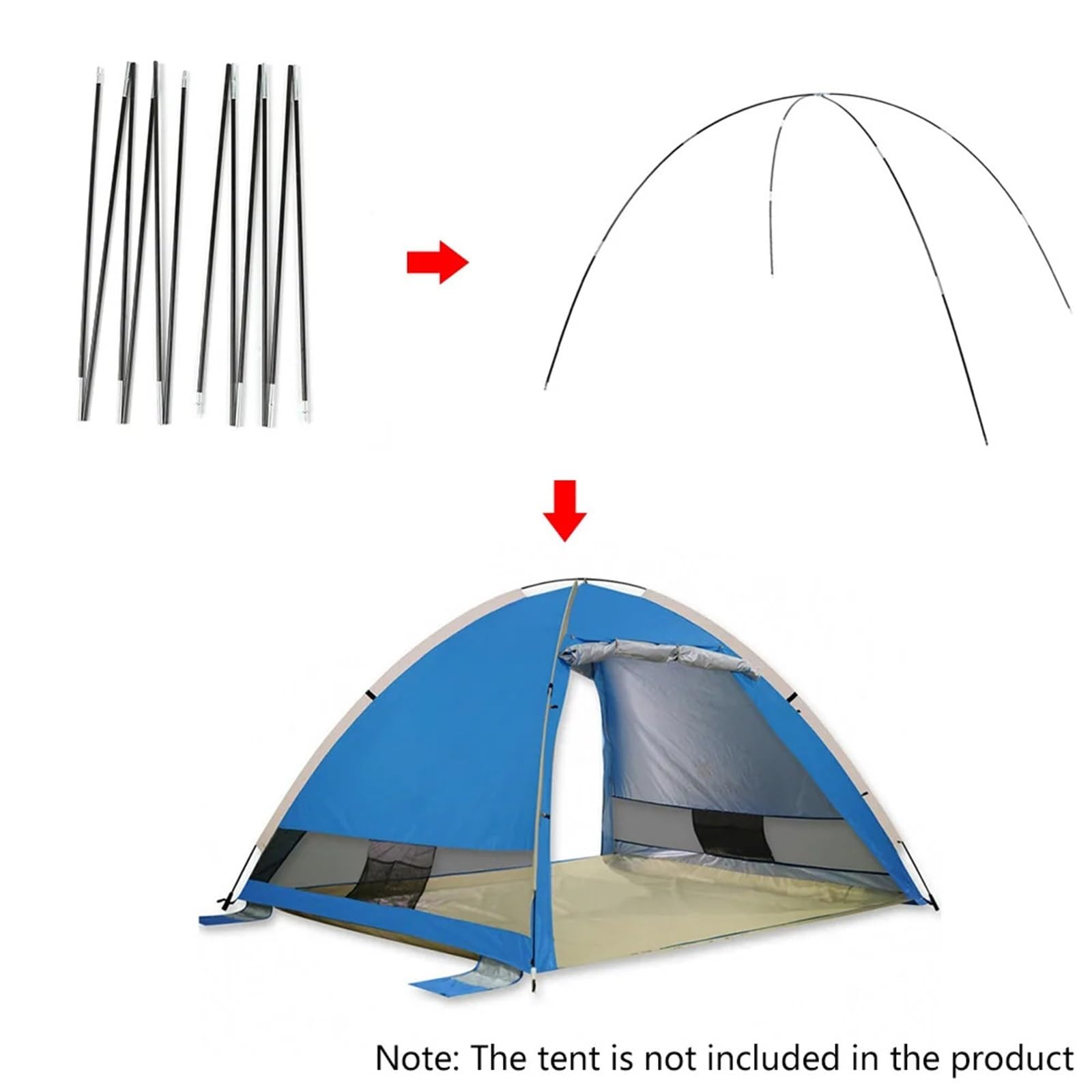 Zeltstange 3,26 m/3,4 m/3,9 m Campingzeltstange, 1 Paar, 12 Stück, Glasfaser-Zeltbogenstangen, Ersatz for Zubehör for Outdoor-Ausrüstung