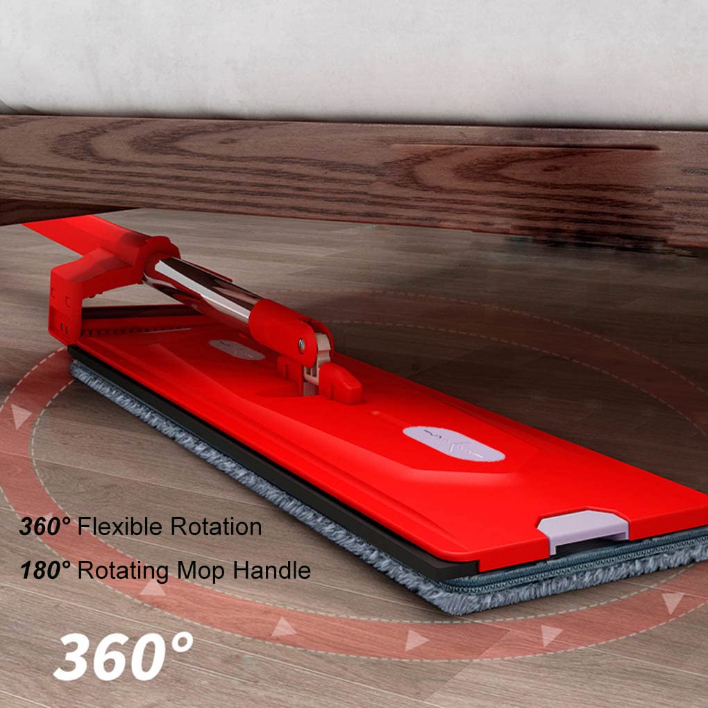 Trapeador plano con 4 almohadillas de microfibra lavables, limpieza de suelos rojos, mopa perezosa manos libres, panel XL para madera dura, mármol, cemento, azulejos