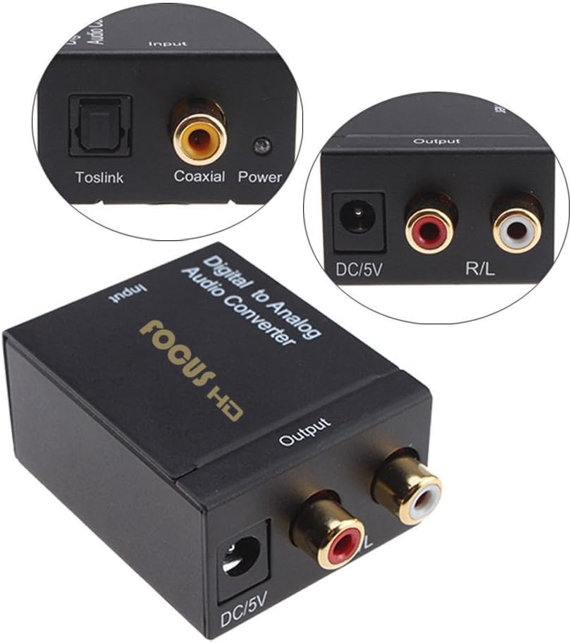 FOCUSHD Digital To Analog Audio Converter Decoder with Optical Toslink and Spdif Coaxial Inputs