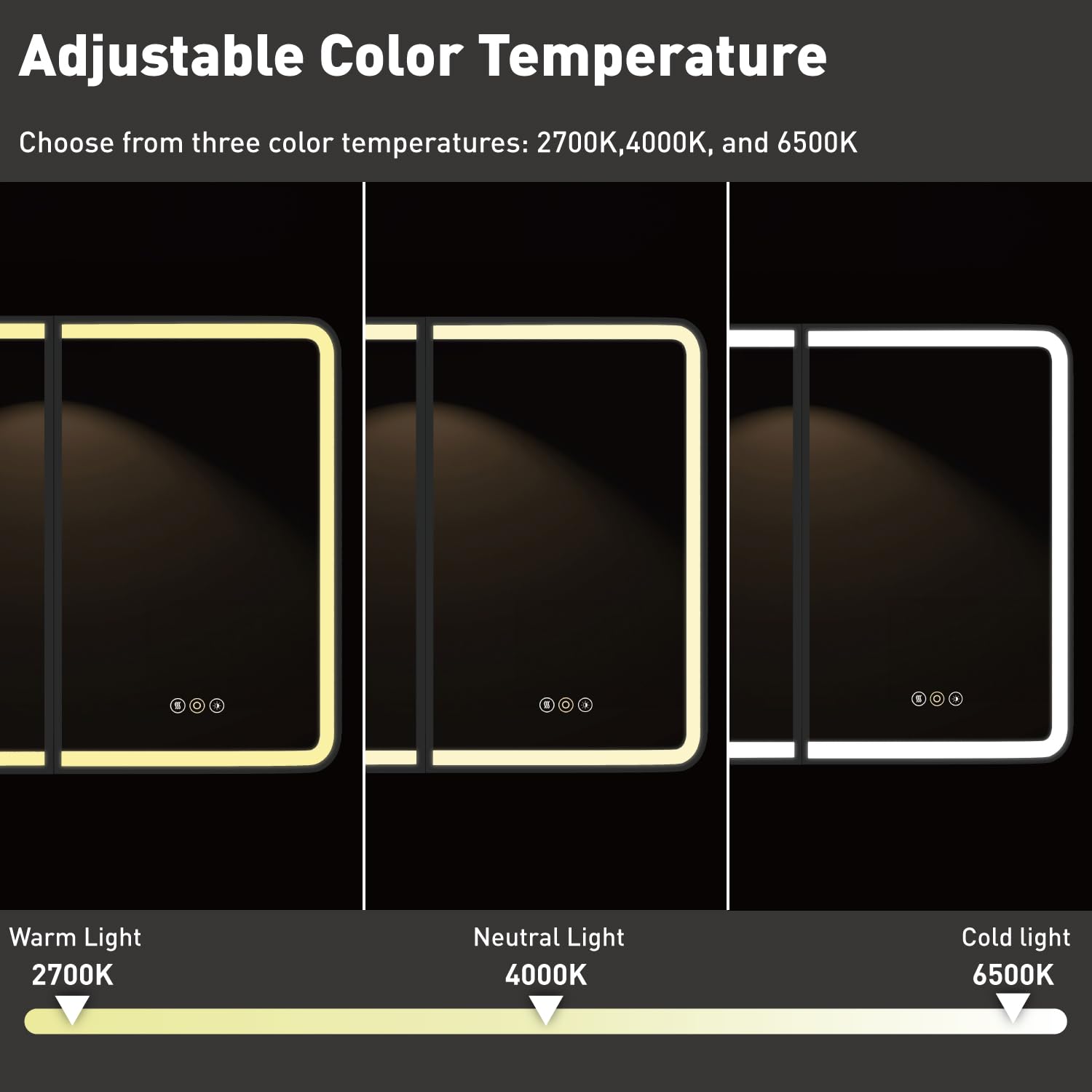 Armoire à pharmacie LED de 81,3 x 76,2 cm avec miroir, certifiée UL, à intensité variable, fonction anti-buée et mémoire, 3 modes de couleur, encastrée ou murale, étagère réglable, noir