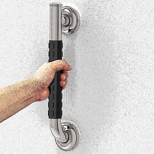 Ameriluck Bath Safety Grab Bar, Asymmetrical Design With Anti-Slip Soft Grip, Stainless Steel Ada Compliant 500Lbs Support (Brushed Nickel, 12In) #TOP26