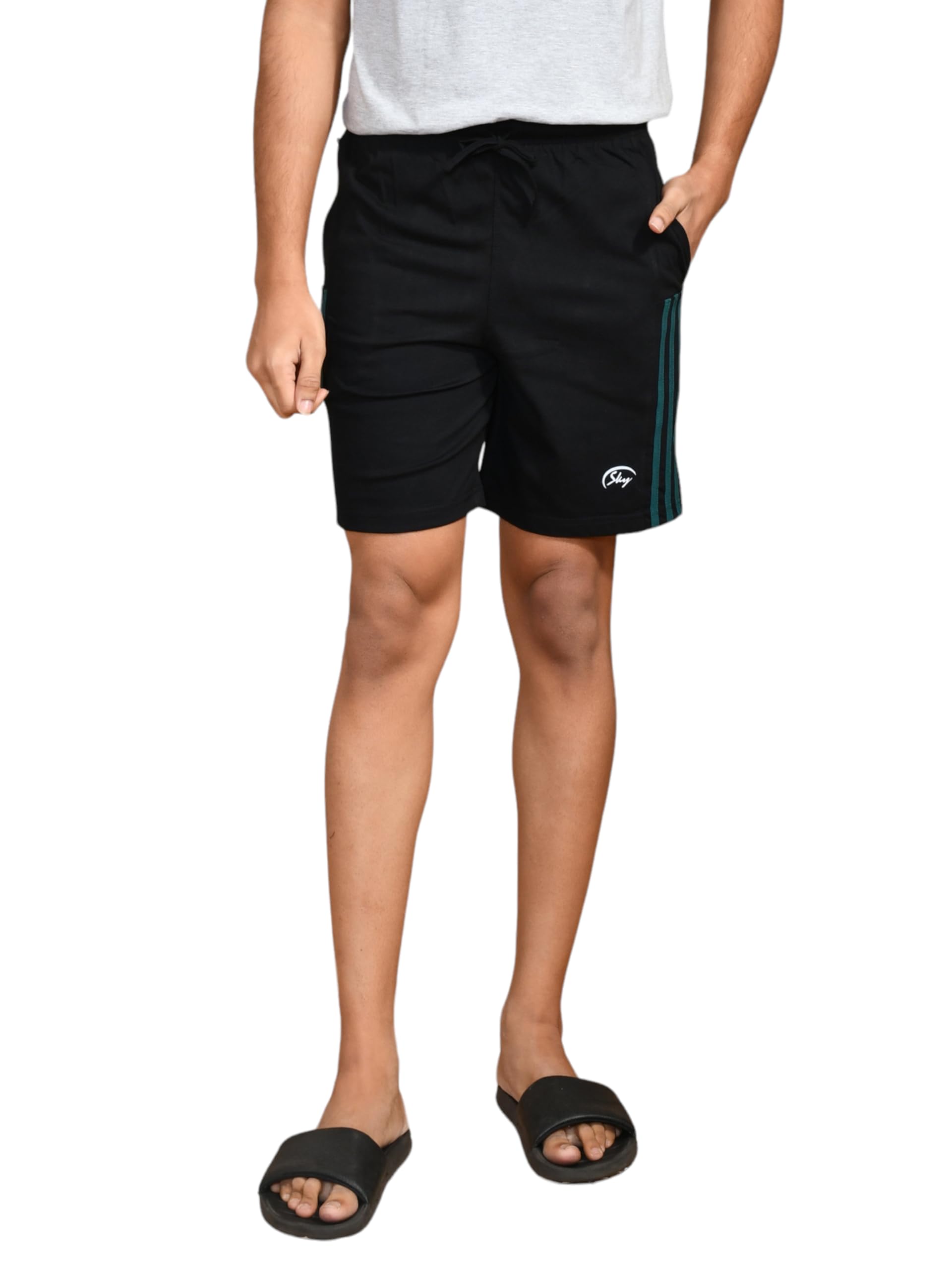 Men's Cotton Shorts with Side Stripes-image-44