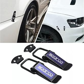 AutoBizarre Metal Car Bumper Security Hook Lock Clips Kit Quick Release Fasteners Sparco For Bumpers, Fenders, Trunk And Hatch Lids Compatible With All Cars (Set Of 2)