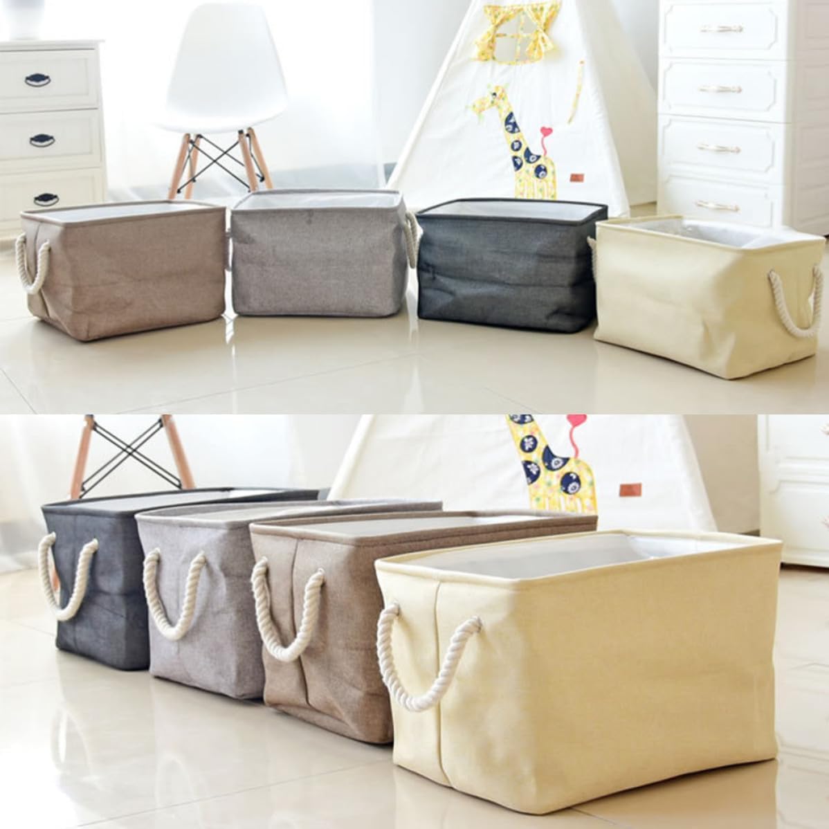 Cotton Linen Storage Basket for Stationery and Newspapers, Modern