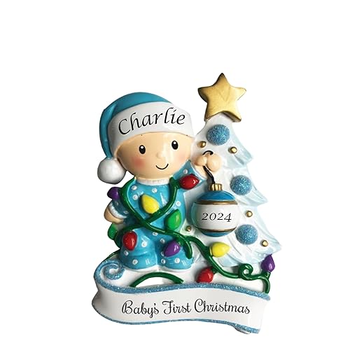 Denise Gifts Personalized Baby's First Christmas Ornament 2021 - Baby Decorating Tree Boy Christmas Tree Ornament - Babys First Customized Handwritten Keepsake-Gifts for Newborn-Free Personalization