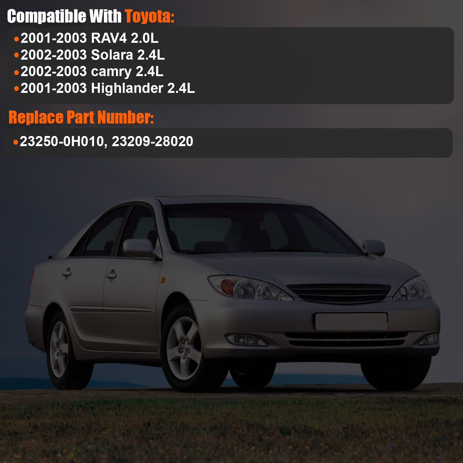 4 inyectores de combustible compatibles con Toyota RAV4 Highlander 2001-2003 Camry Solara 2002-2003 2.0L 2.4L L4 Reemplaza 23250-0H010 23209-28020