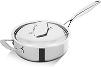 Vista 1 de NutriChef Sartén para saltear de 3.4 cuartos con tapa, sartén de acero inoxidable resistente a las manchas sin PFOA/PFOS con interior satinado