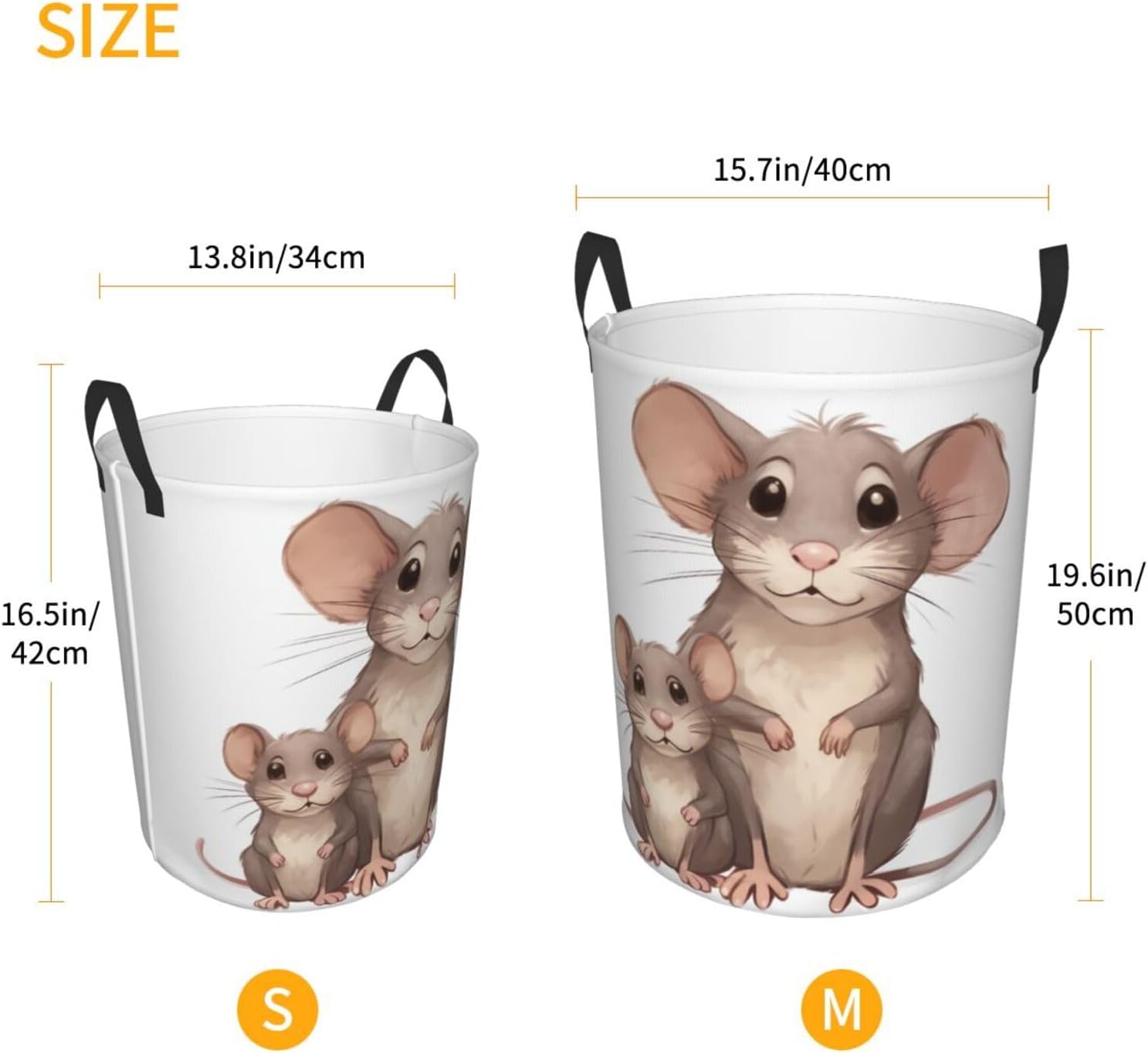 Mother And Child Rats Printed Laundry Hamper,Round Laundry Basket,Clothes Hamper With Handle,Collapsible Waterproof For Bedroom