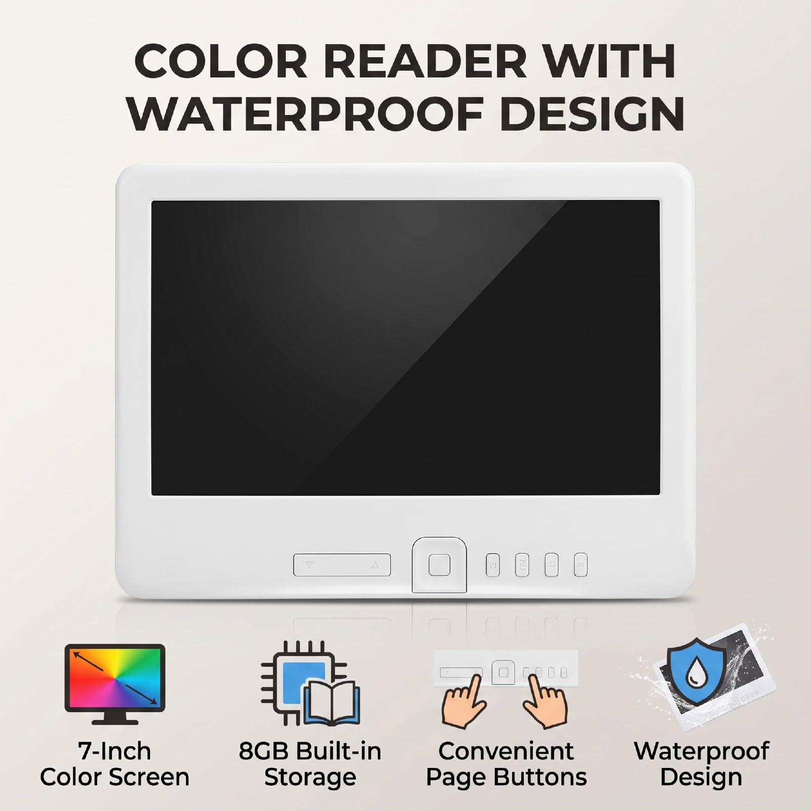 Jectse Lettori di Ebook con Schermo a Colori 8G da 7 Pollici | LCD TFT da 7 pollici 800x480, 16:9, impermeabile, 2100 mAh, supporta 16 GB espandibile, con custodia protettiva