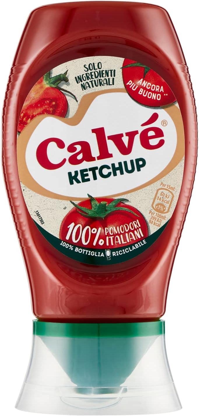 Calvé Ketchup, Formato 250 ml, Ketchup Classico, con 100% Pomodori di Origine Italiana, Senza Glutine, Senza Conservanti e Coloranti, Vegano, Bottiglia 100% Riciclabile Ketchup Classico 250ml - Immagine 1