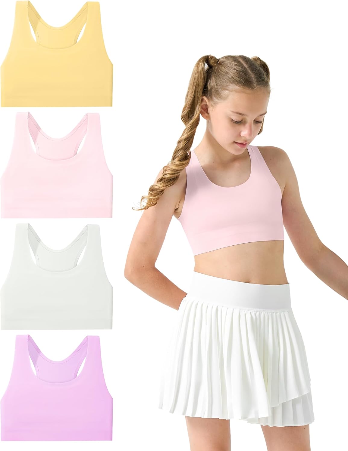 Sascina Girls Training Bras 7-12 Seamless First Bra Racerback Light Sports Bras - No Pads, Chest Double Lined