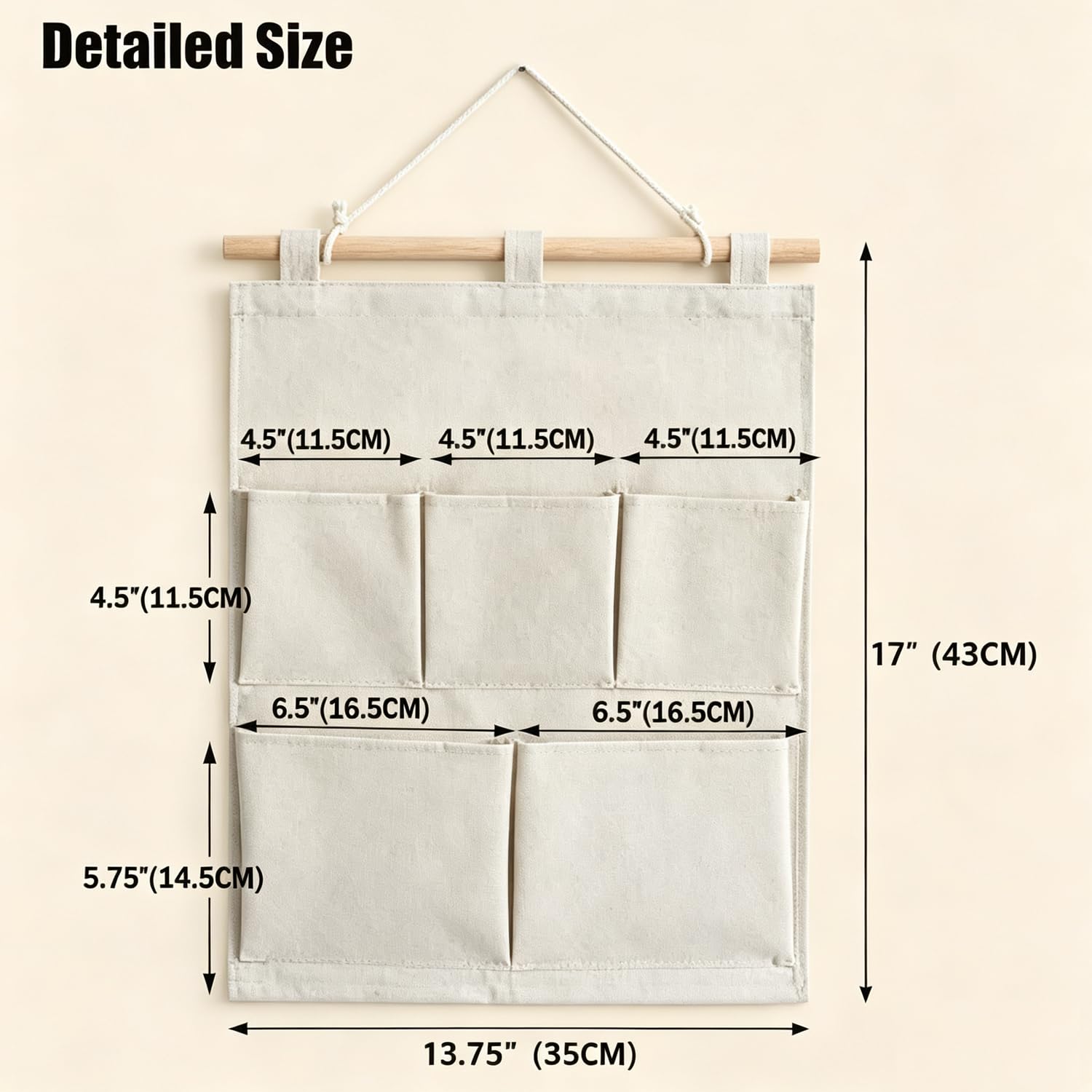 KINGREE Aufbewahrungstaschen für Zeitschriften, Wandtür, Schrank, Hängeaufbewahrung, Organizer (5 Taschen-Natur)