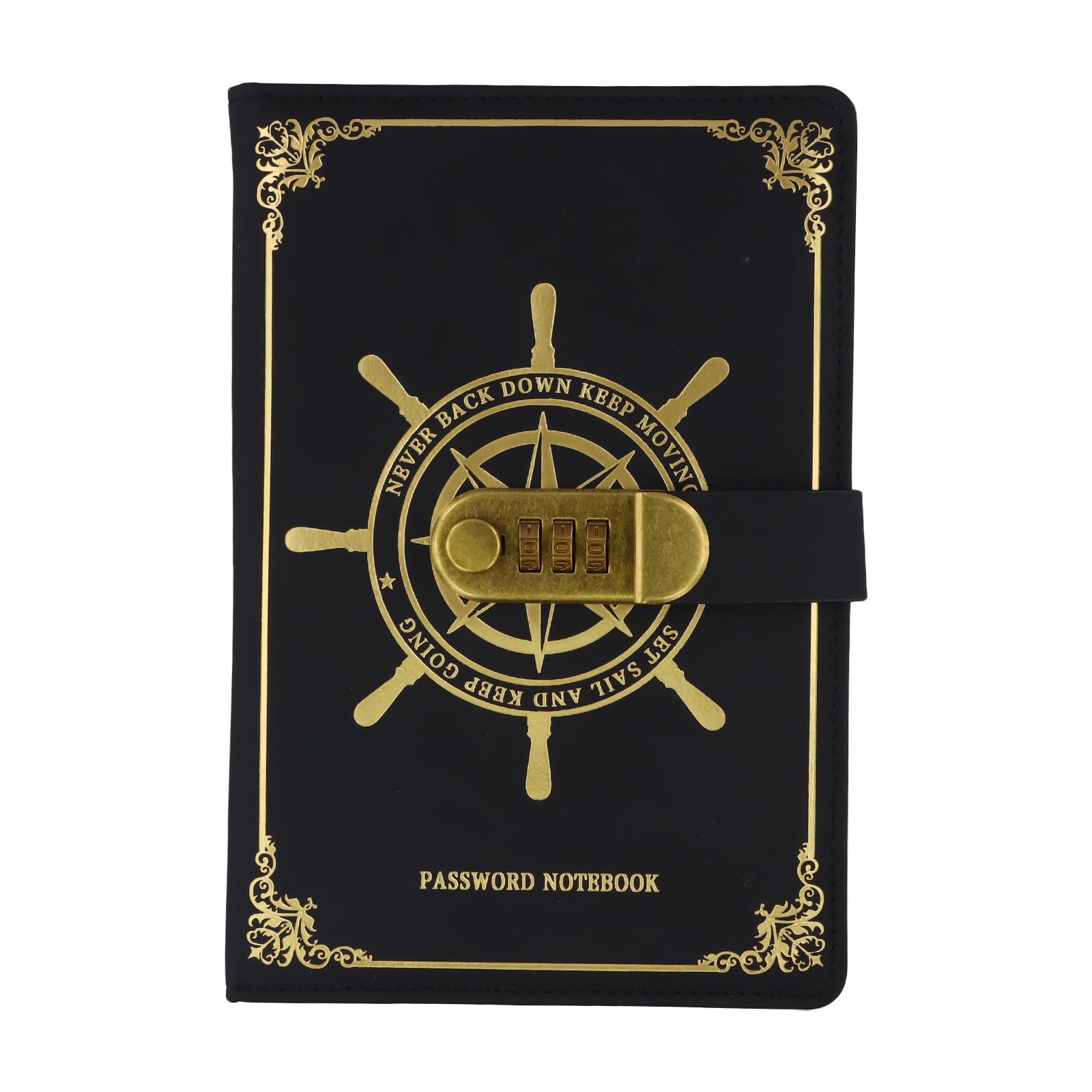 Tinsellns Leather Password Notebook, Lockable A5 Diary, Refillable 200 Pages Journal, Vintage Lock Journal for Women, Men, Girls, Students, 8.3 x 5.8 in, Black