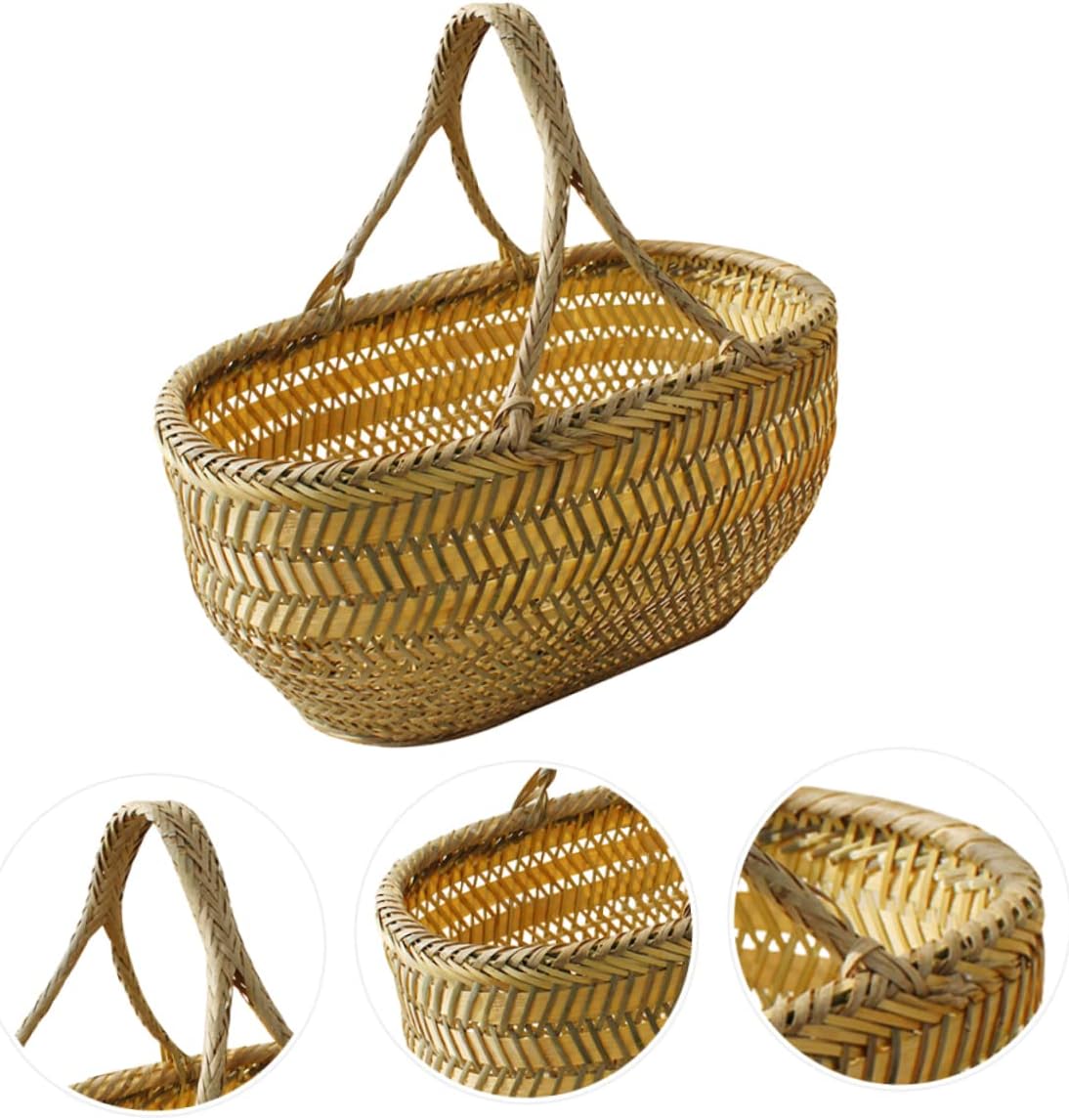 Multi Function Basket with Ergonomic Handle for Vegetables and Fruits Storage Handwoven Picnic and Farmers Market Shopping Basket Random Color Random Color