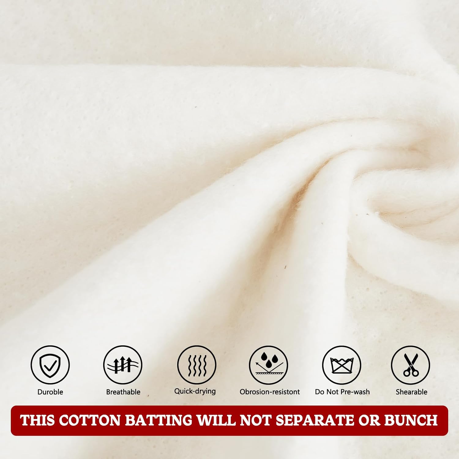 RRKTP Cotton Batting for Quilting，200 g/m² Lightweight Quilt Batting Queen Size，Natural All Season Comfort Cotton Stuffing, Sewing Handmade & DIY Crafts 90"×96"