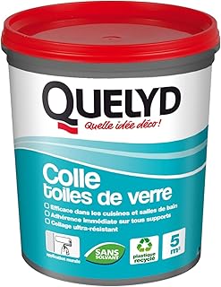 Quelyd Colle Toiles de Verre – Colle Fibres de Verre Prête à l'Emploi – Tous Supports Muraux – Toutes Pièces dont Cuisines et Salles de Bain – Sans Solvant – Pot de 1 kg (5 m²)