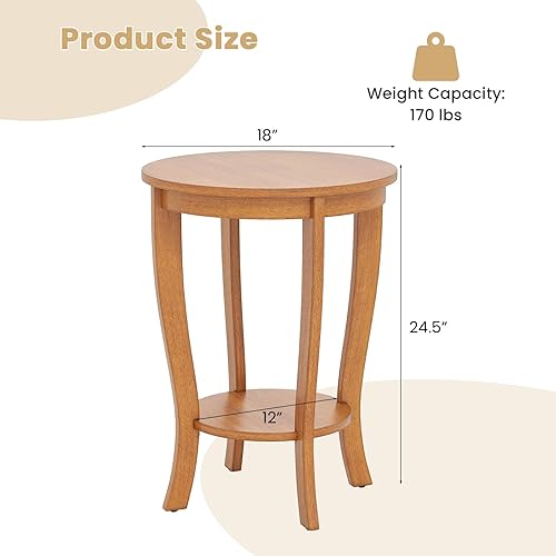 Miniatura 19 de GOFLAME Juego de 2 mesas auxiliares redondas de 2 niveles, mesa auxiliar de sofá de 18 pulgadas con estante de almacenamiento, mesa de té de piso