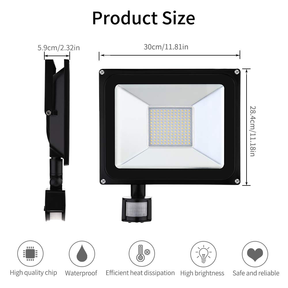 Viugreum 100W Faretto LED per Esterno con Sensore di Movimento, Bianco Caldo (3000K) Faro Esterni, 10000LM, IP65 Impermeabile LED Esterno, Illuminazione per Parcheggio, Ingresso, Corridoio, Garage