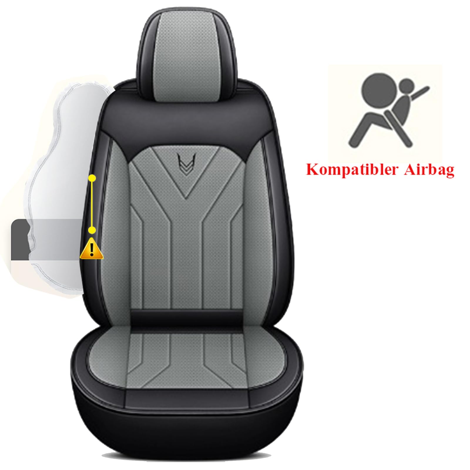 Juego de 2 fundas para asientos delanteros de coche para Mercedes-Benz Clase C C250 C220 C200 C180 GLK 200 220 250 300 320 350 E V A GLA impermeable PU cuero (gris)