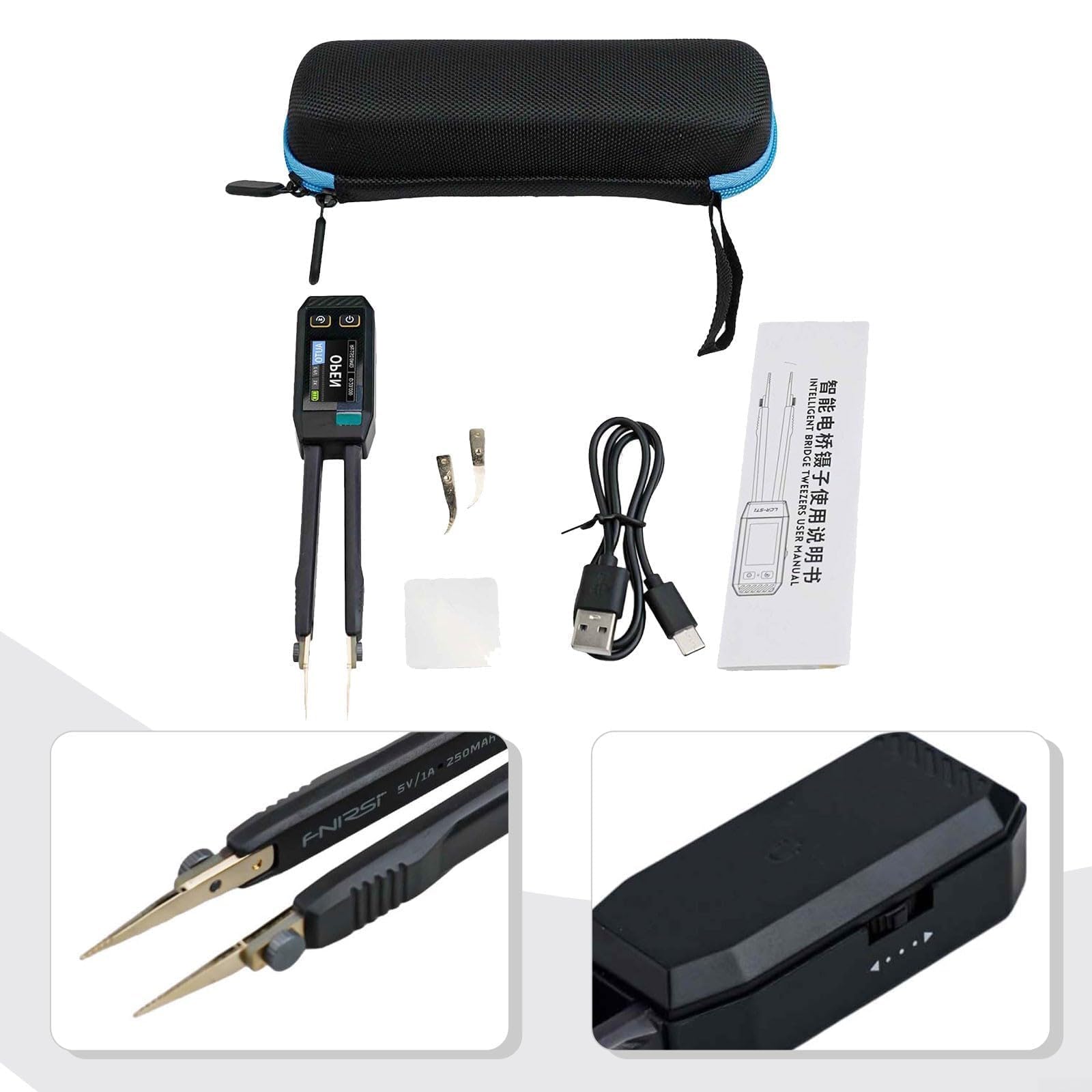LCR-ST1 - Pinzetta digitale LCR intelligente con display a colori da 1,14", frequenze di test 100Hz/1kHz/10kHz per FNIRSI LCR-P1 pinzette placcate oro