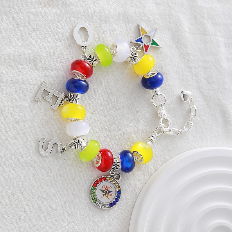 Image of Order Eastern Star OES Bracelets Greek Soror Charms Beaded Masonic Club Members Gifts Jewelry