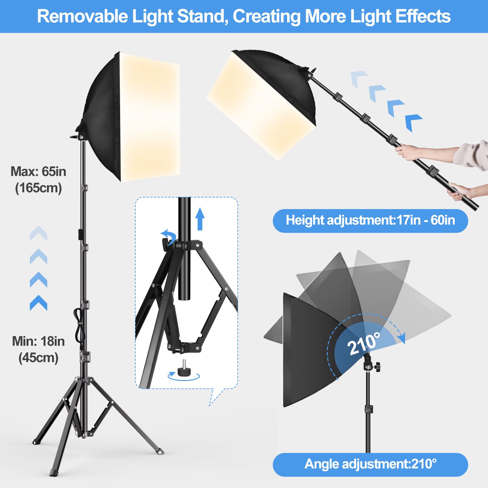 EMART Softbox Lighting Kit, 16"X16" Soft Box | 3000K-6000K 85W LED Bulbs with Remote | 65" Tripod, Professional Softbox Photography Lighting Kit for Studio Lights, Portrait, Video Recording(1PACK)